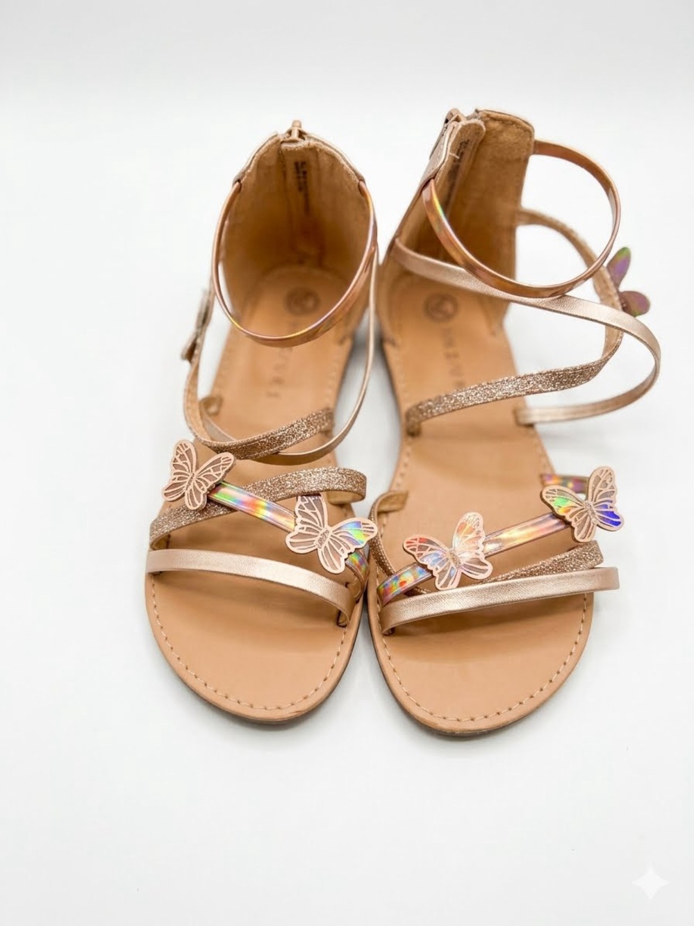Girls' Rose Gold Butterfly Strappy Sandals